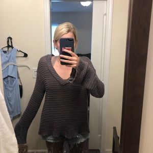 Dark Purple Oversized V-neck Knit Sweater